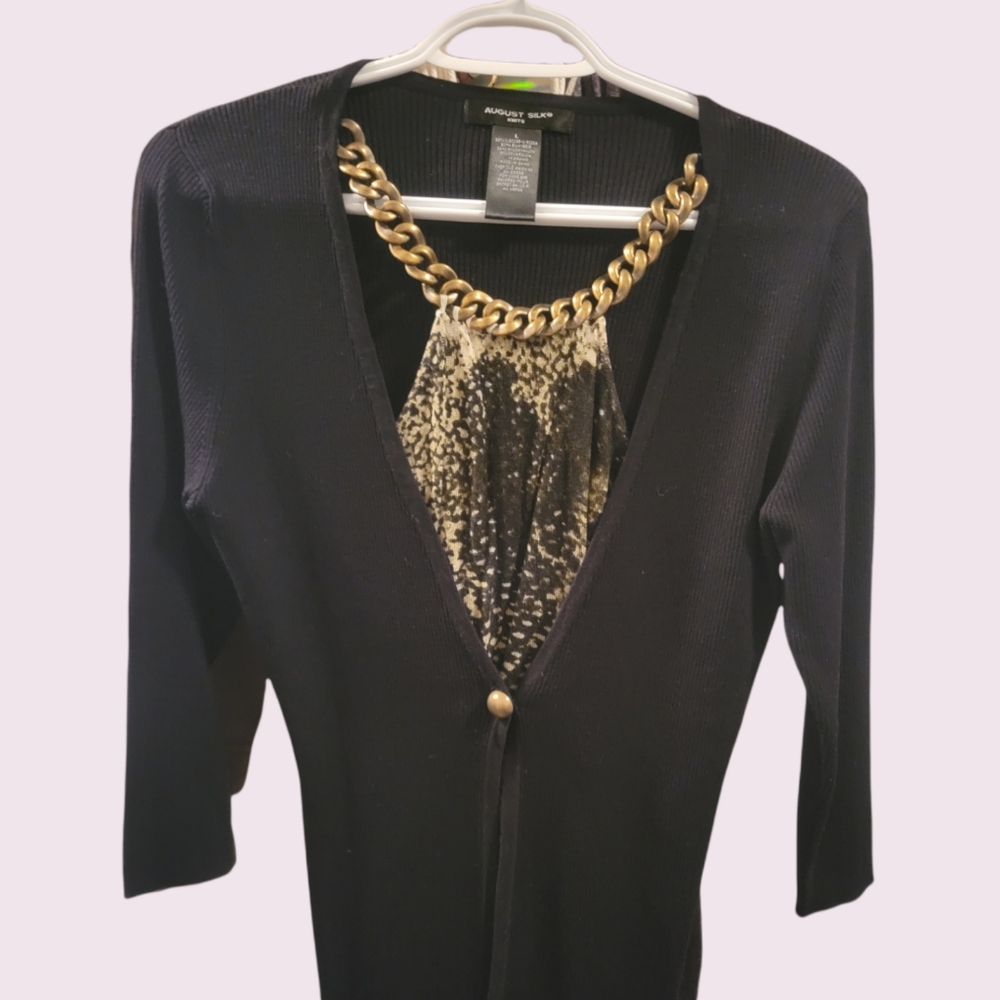 August Silk - chain tie mock cardigan